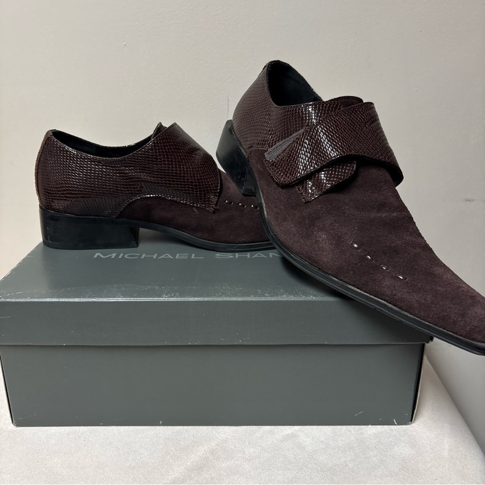 Men’s Zola Classic Velcro Strap Slip On Dress Loafers Brown Suede Size 10.5